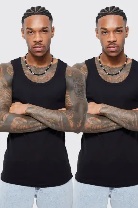 2 Pack Slim Fit Ribbed Vest | boohooMAN UK