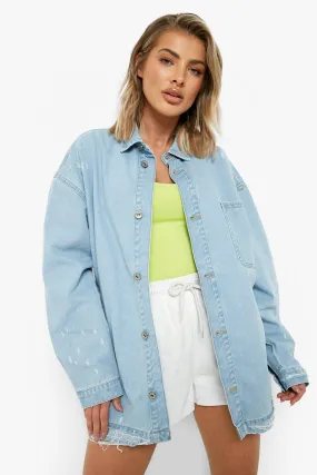 All Over Distressed Denim Shirt Jacket