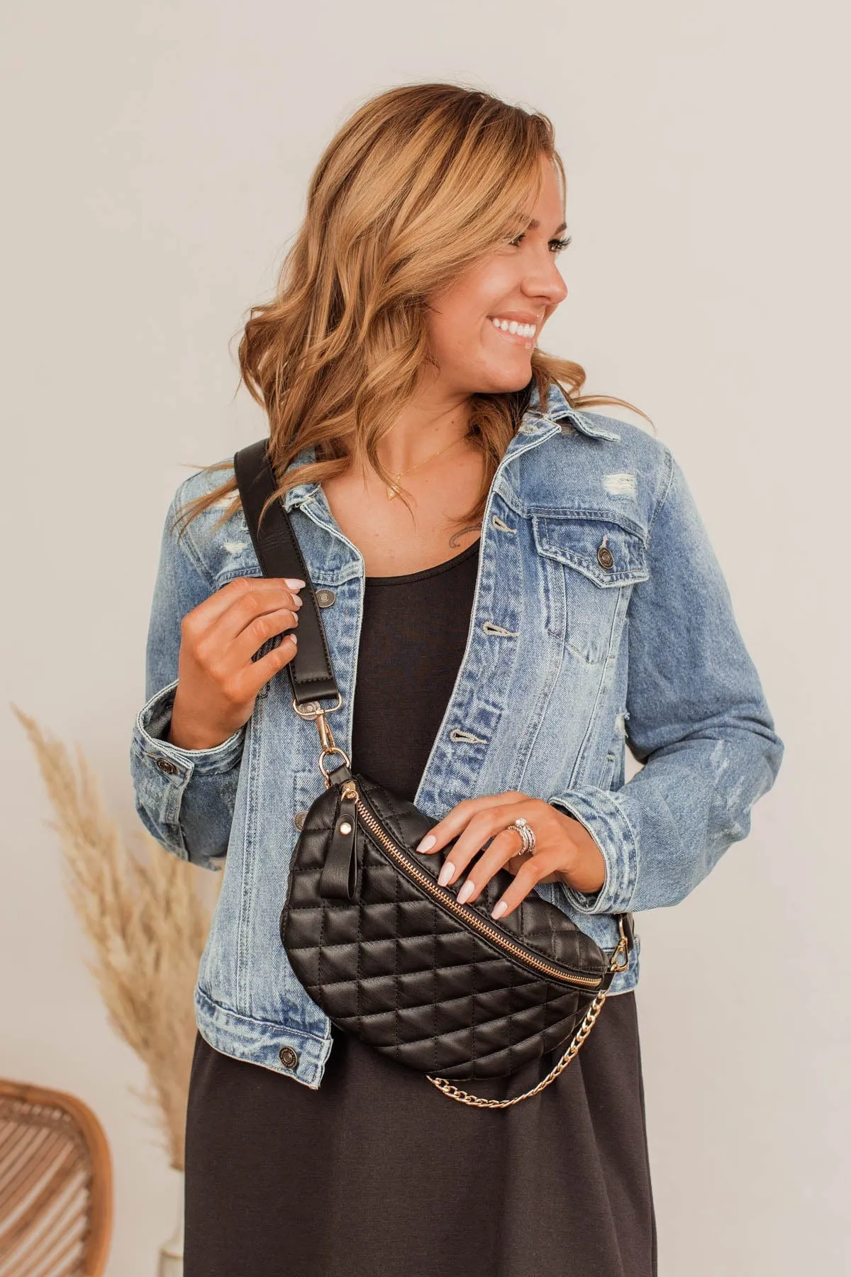 Attached At The Hip Quilted Belt Bag- Black