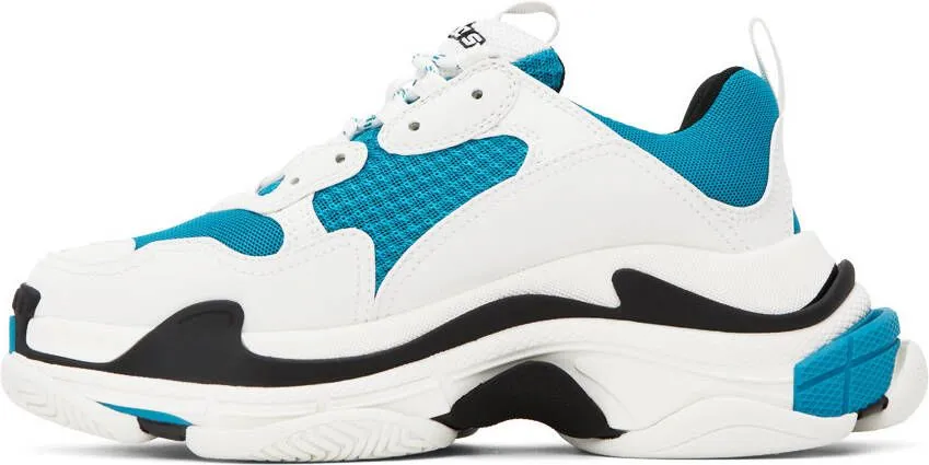 Balenciaga White & Blue Triple S Sneakers