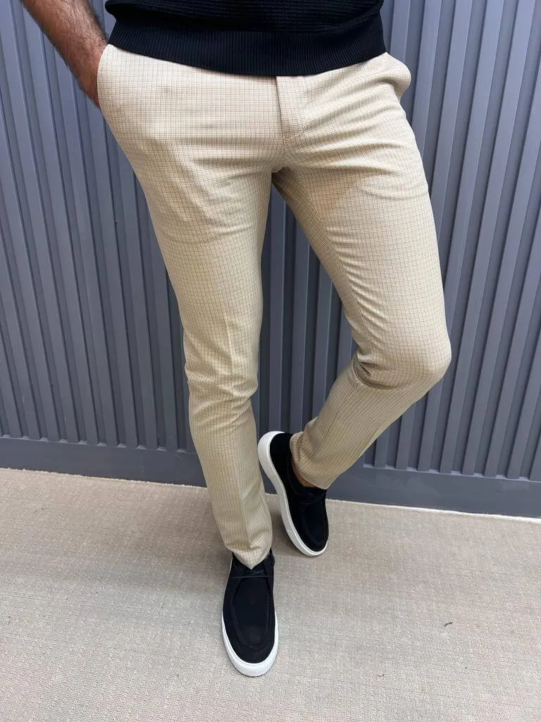 Beige Checkered Trousers