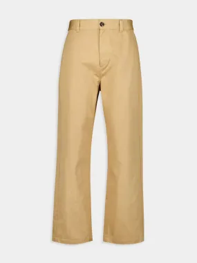 Beige Gabardine Logo Trousers