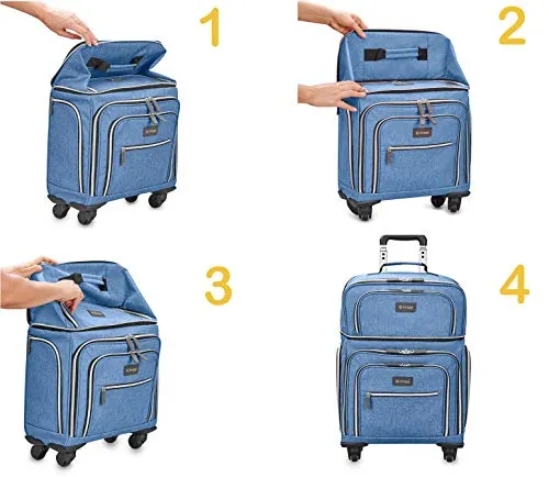 Biaggi Luggage Lift Off Expandable Under-Seater to Carry-on, Denim Blue