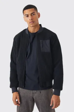 Borg Bomber Jacket With Nylon Panel