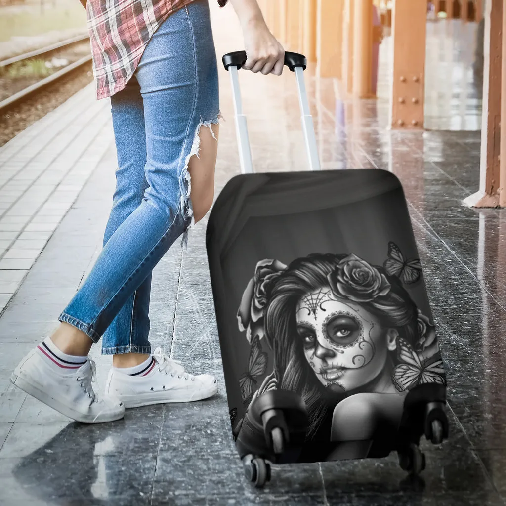 Calavera Sugar Skull Luggage Cover Black and White