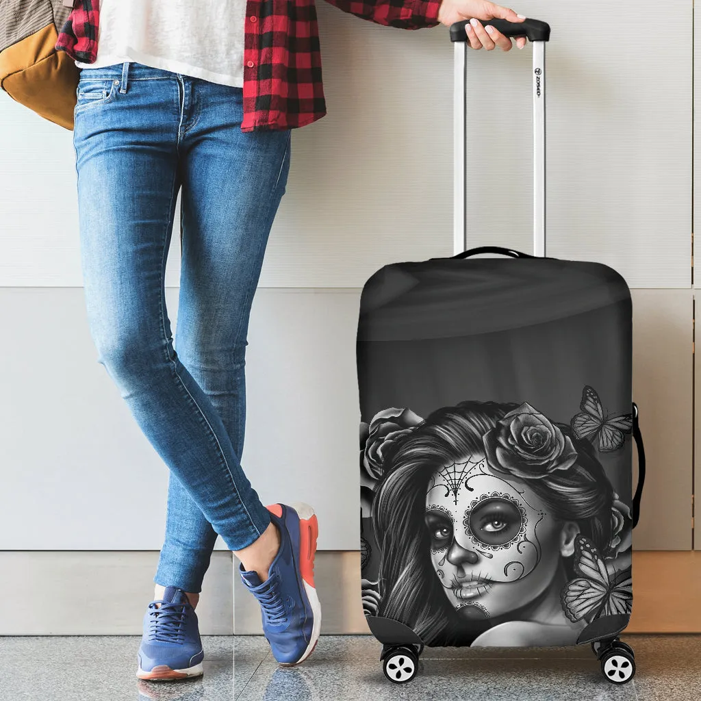 Calavera Sugar Skull Luggage Cover Black and White