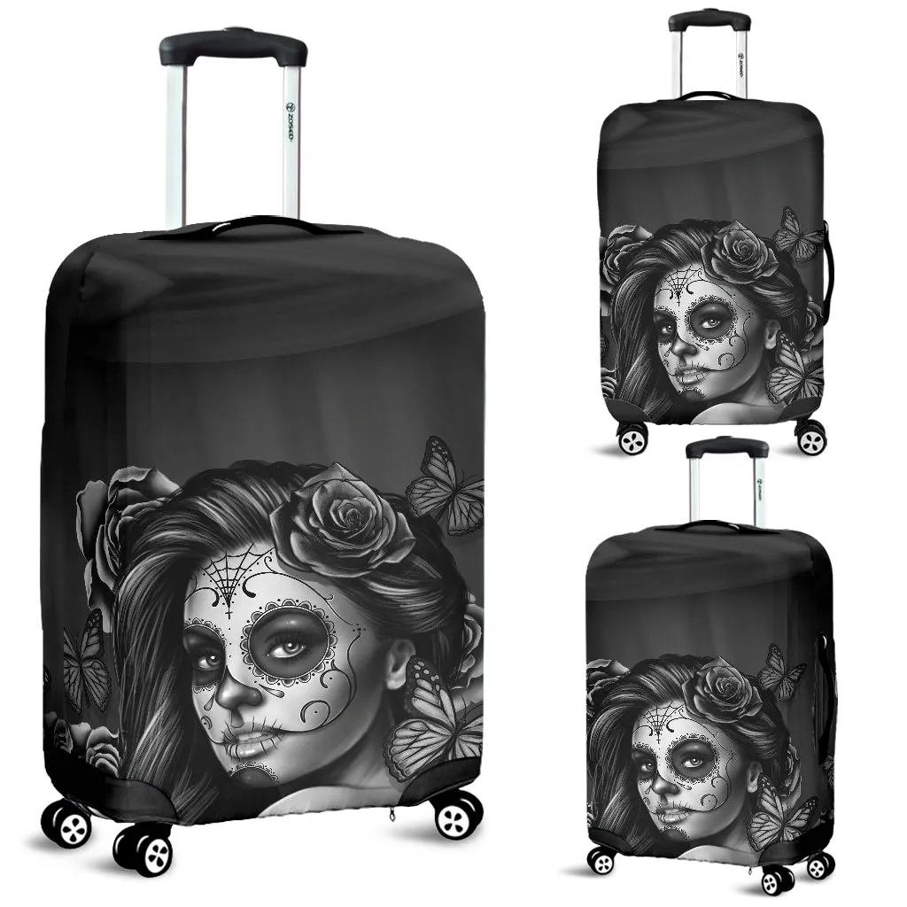 Calavera Sugar Skull Luggage Cover Black and White