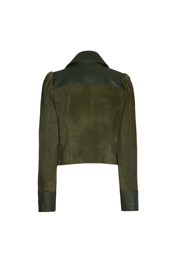 Caroline Biss KHAKI LEATHER SUEDE JACKET