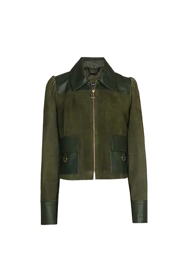 Caroline Biss KHAKI LEATHER SUEDE JACKET