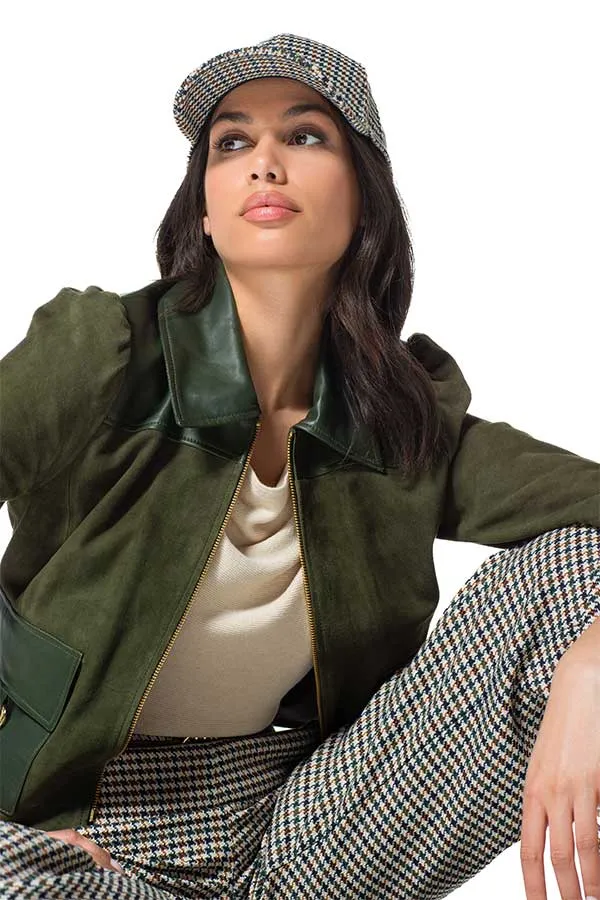 Caroline Biss KHAKI LEATHER SUEDE JACKET