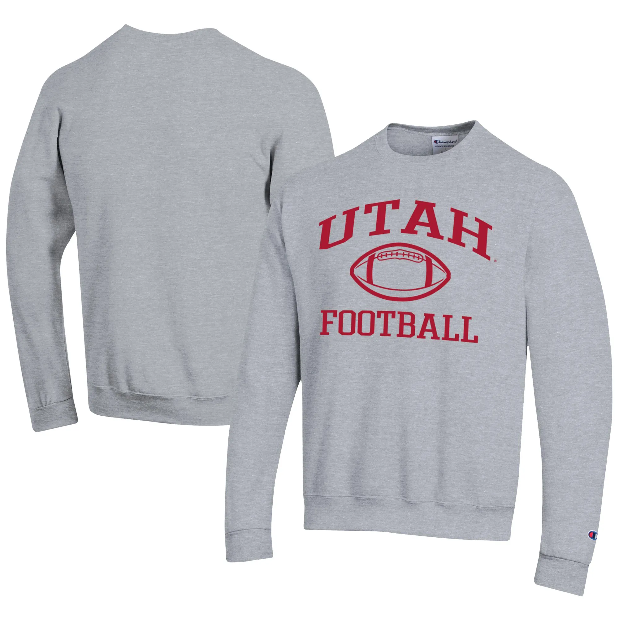 Champion  Utah Utes Gray Football Powerblend Pullover Sweatshirt