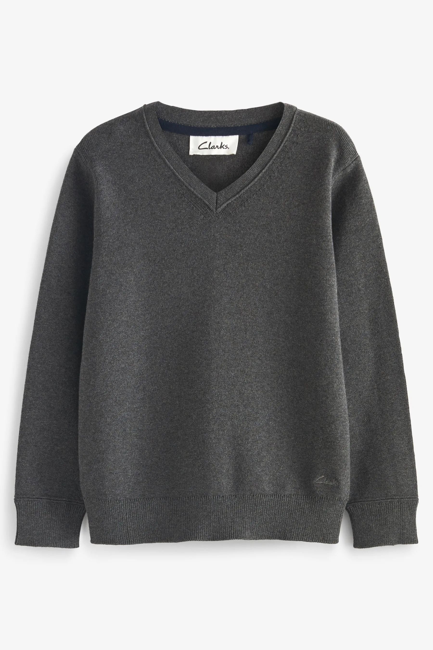 Clarks Grey Long Sleeve School Knitted V-Neck Jumper