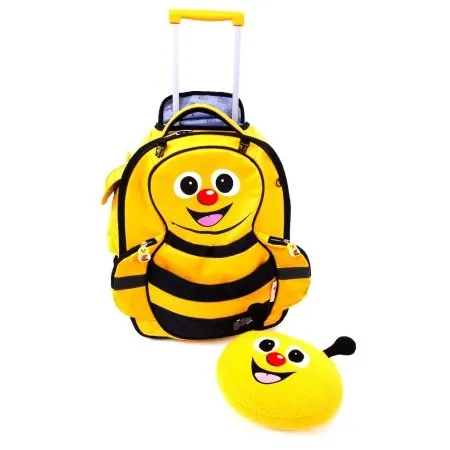 Cuties And Pals Carry-On Trolley Luggage + Pillow - Yellow Bee