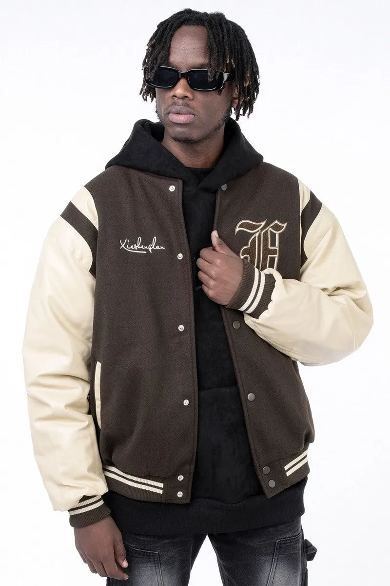 CZ Embroidered Woolen Varsity Jacket