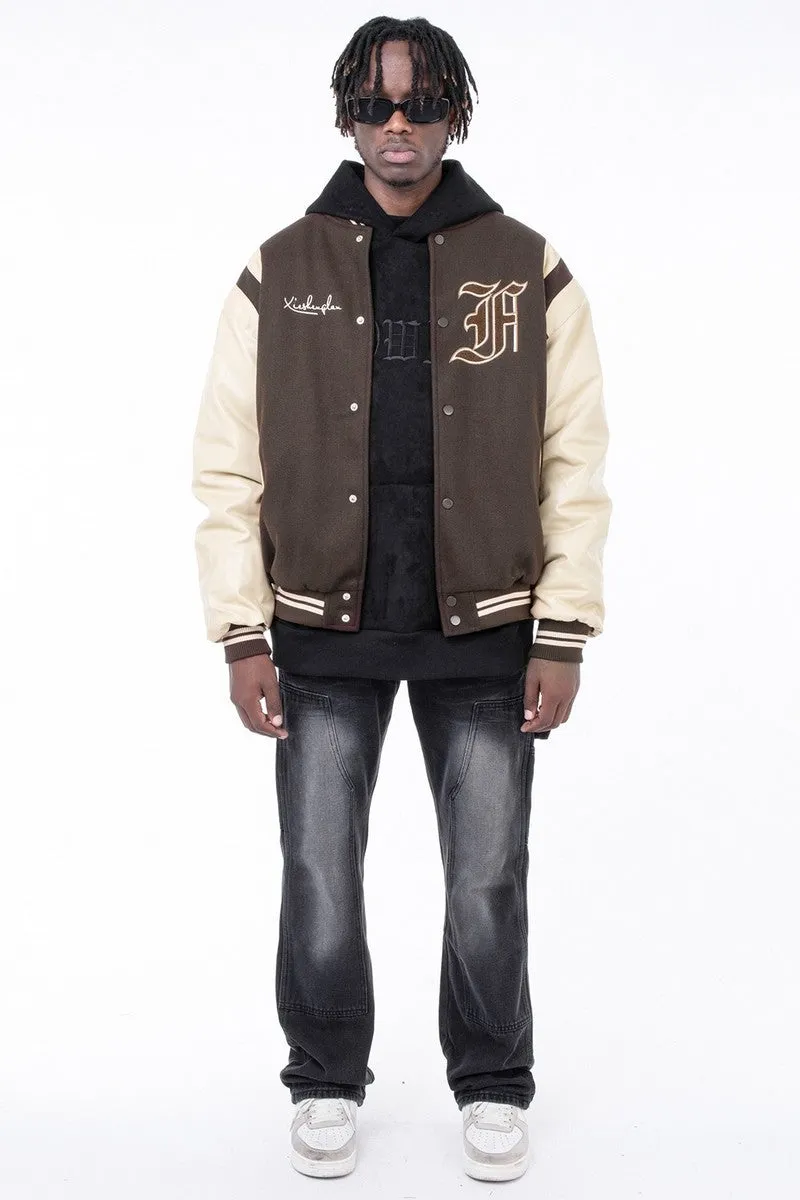 CZ Embroidered Woolen Varsity Jacket