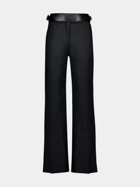 Eco-Leather Belt Linen Trousers