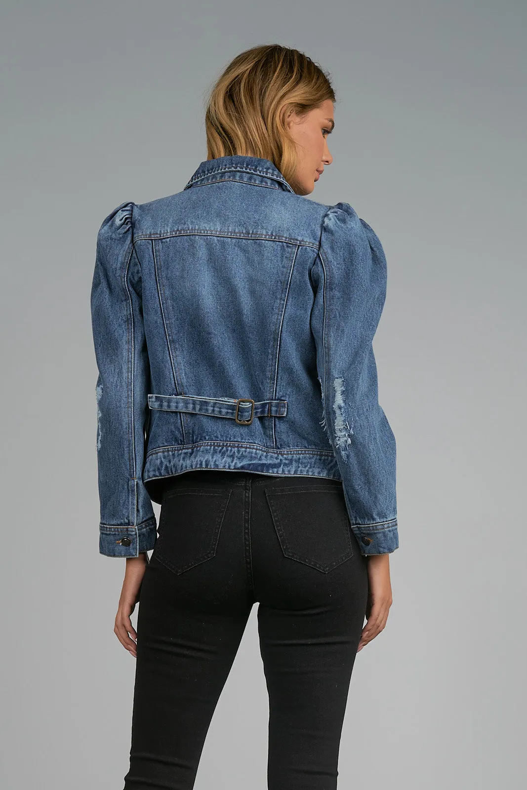 Elan Puffed Sleeve Jeans Jacket-Indigo