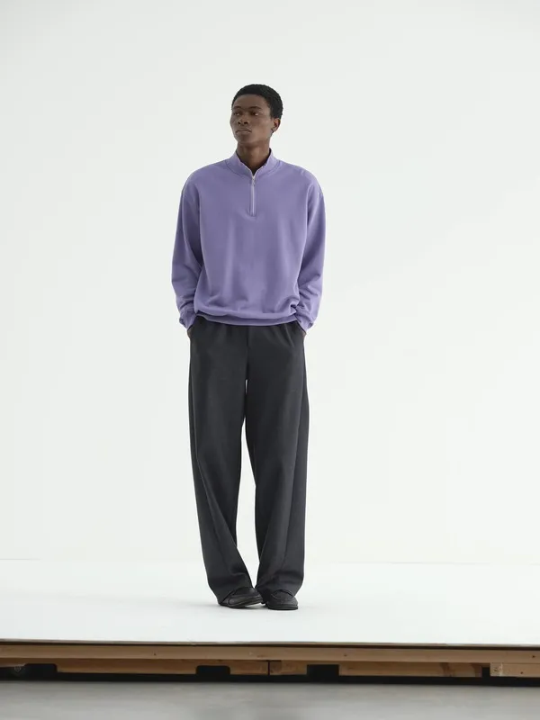 Elastic High Guage Sweat Half Zip Pullover - purple