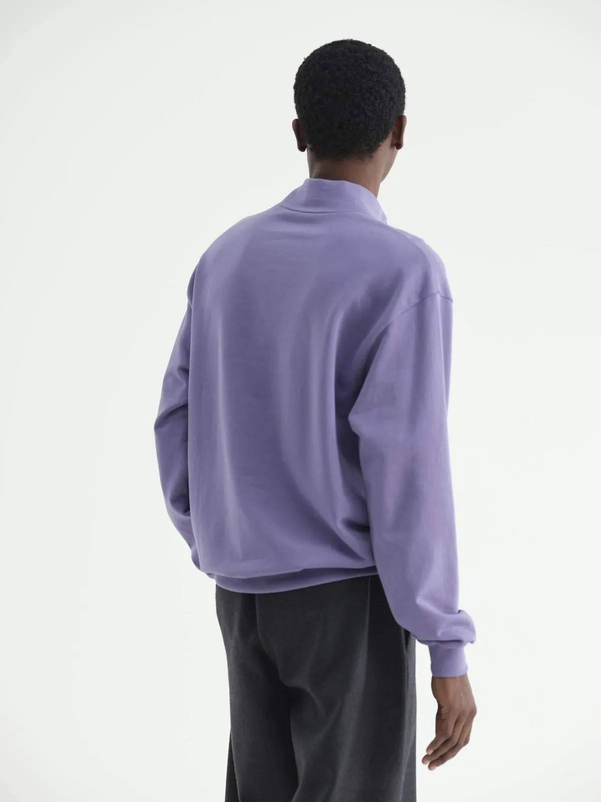 Elastic High Guage Sweat Half Zip Pullover - purple