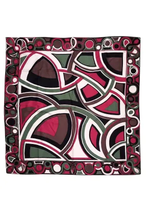 Emilio Pucci - Pink, Green, Brown, Black, & White Abstract Print Silk Scarf