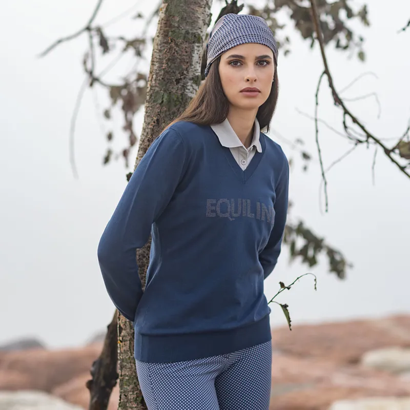 Equiline Eleonore Ladies V-Neck Pullover - Diplomatic Blue