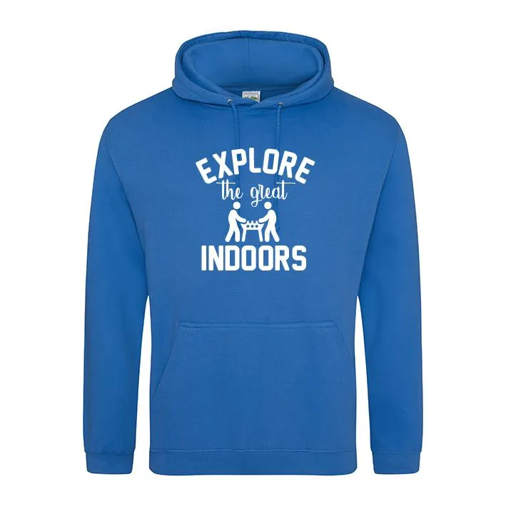 Explore The Great Indoors Adult Hoodie - Sapphire Blue