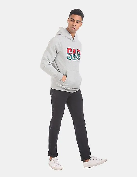 GAP Men Grey Mountain Logo Applique Hooded Pullover Sweatshirt