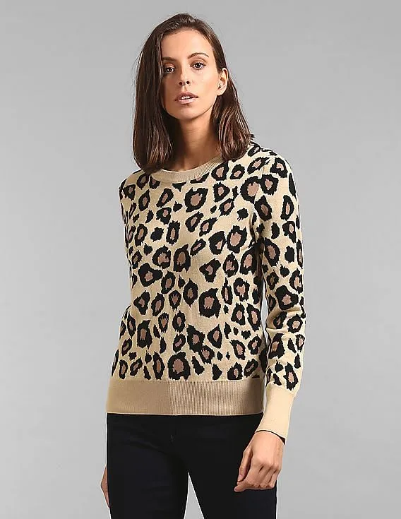 GAP Women Beige Animal Pattern Pullover