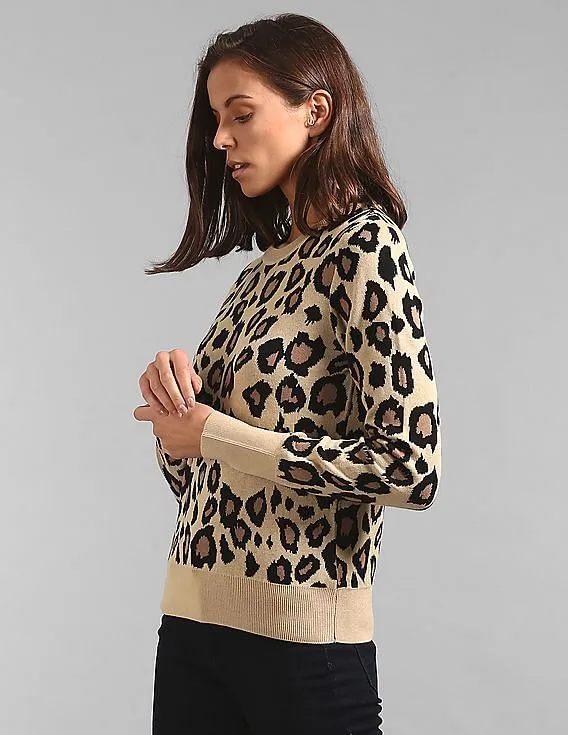 GAP Women Beige Animal Pattern Pullover