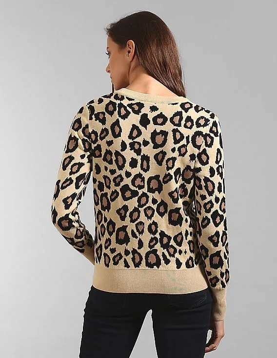 GAP Women Beige Animal Pattern Pullover