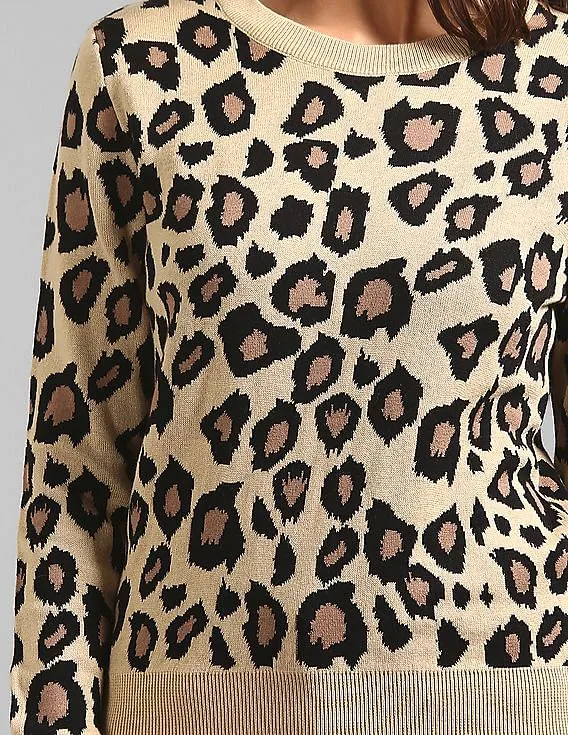 GAP Women Beige Animal Pattern Pullover