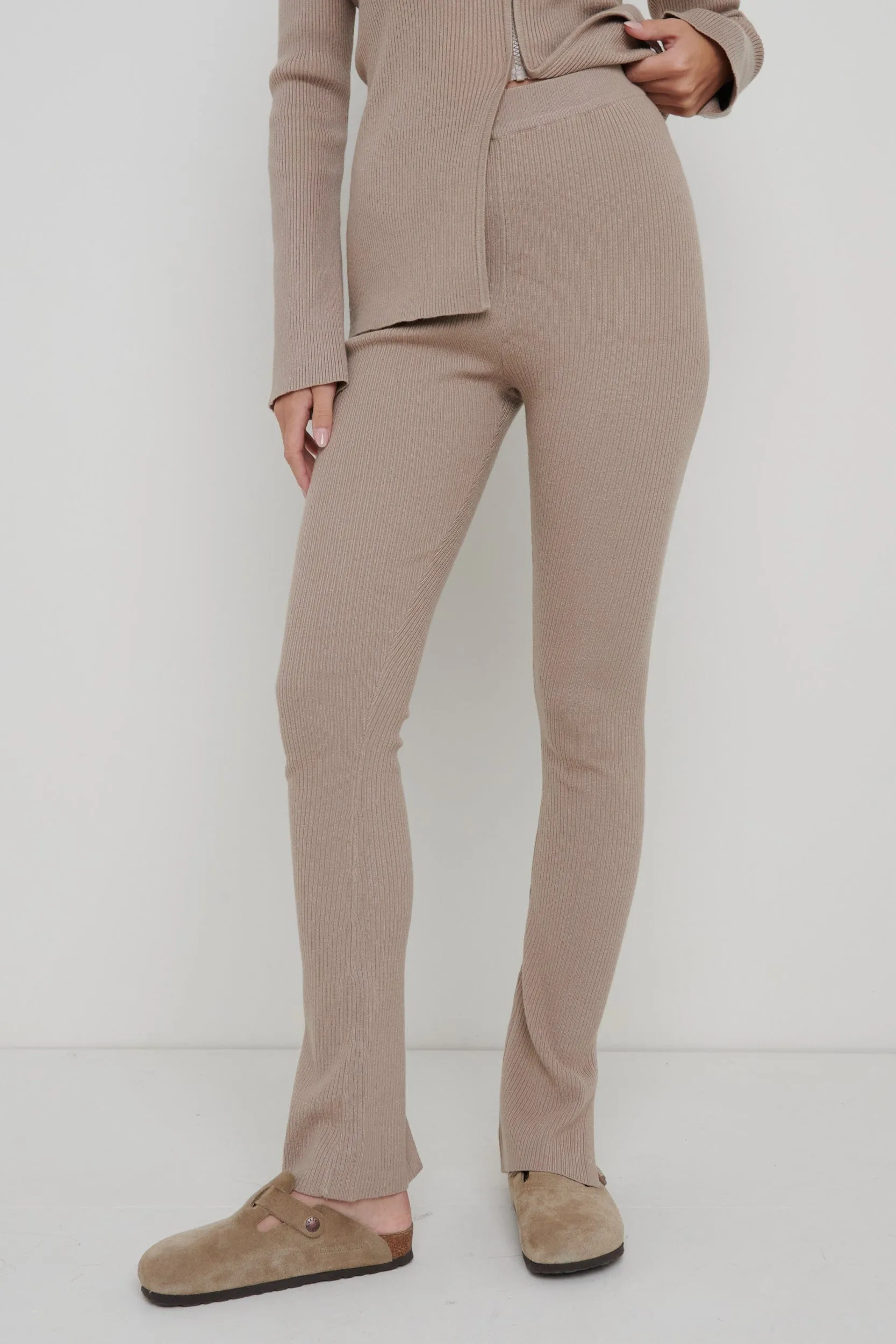 Gigi Split Hem Knit Trousers - Taupe