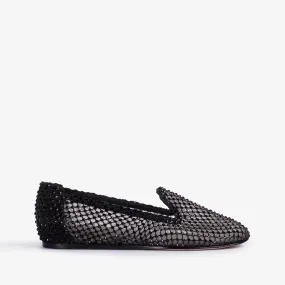 GILDA SLIPPER Black fishnet slipper with black Crystals