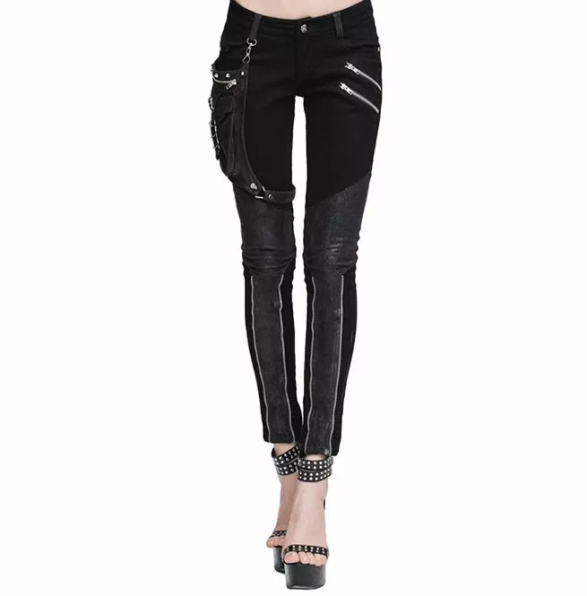 Gothic Heavy Metal Black Removable Belt Bag Zipper Pockets Denim Pants