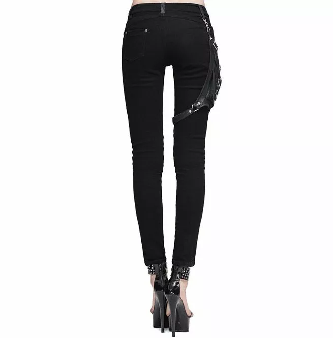 Gothic Heavy Metal Black Removable Belt Bag Zipper Pockets Denim Pants