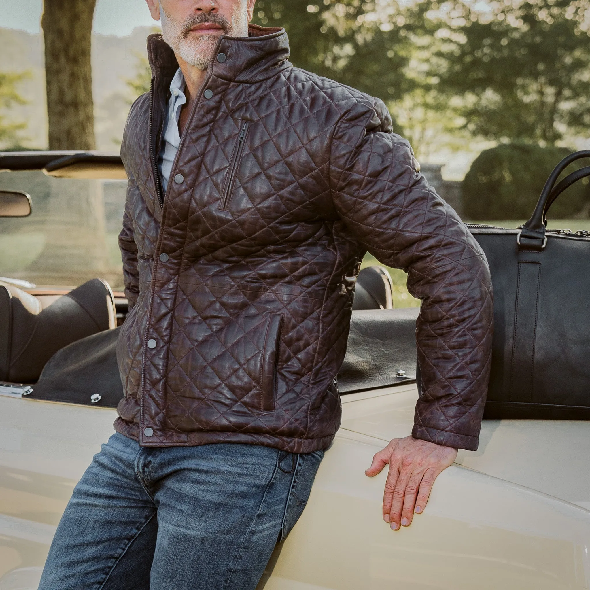 Highlands Quilted Leather Jacket | Mahogany Brown