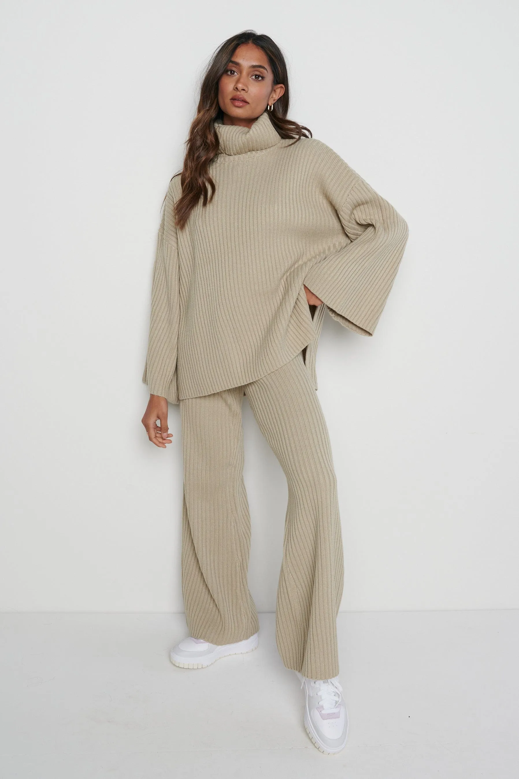 Lina Ribbed Trousers- Stone