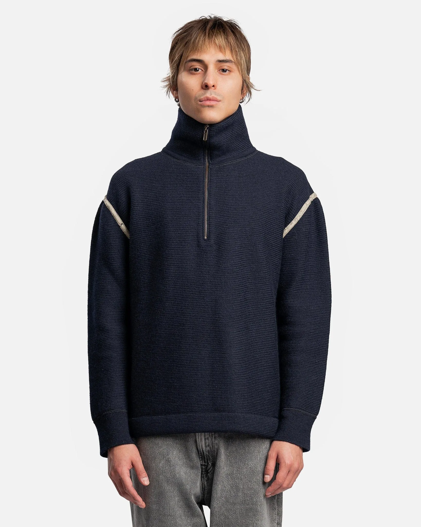 Maison Margiela Denim Elbow Patch Pullover in Navy