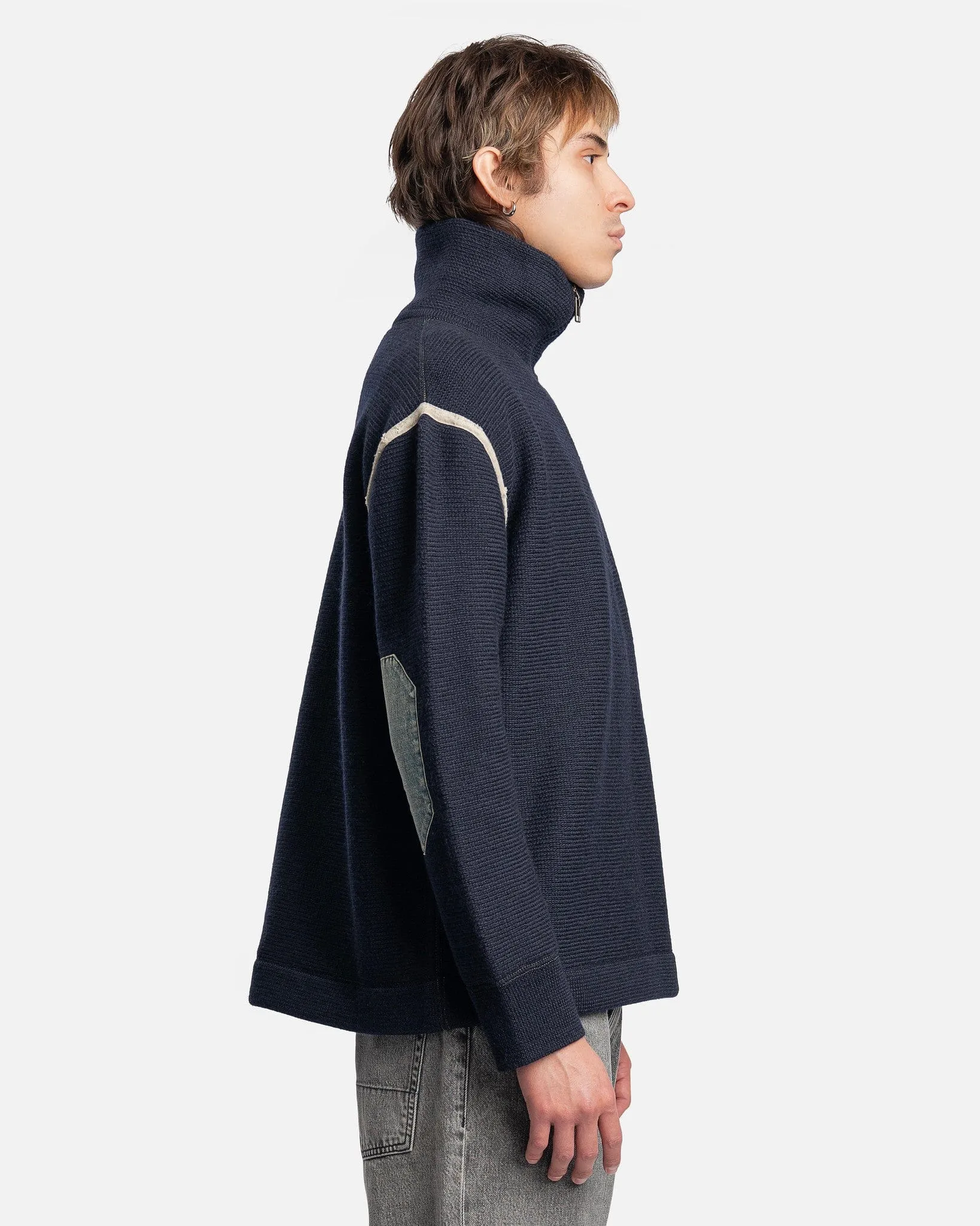 Maison Margiela Denim Elbow Patch Pullover in Navy