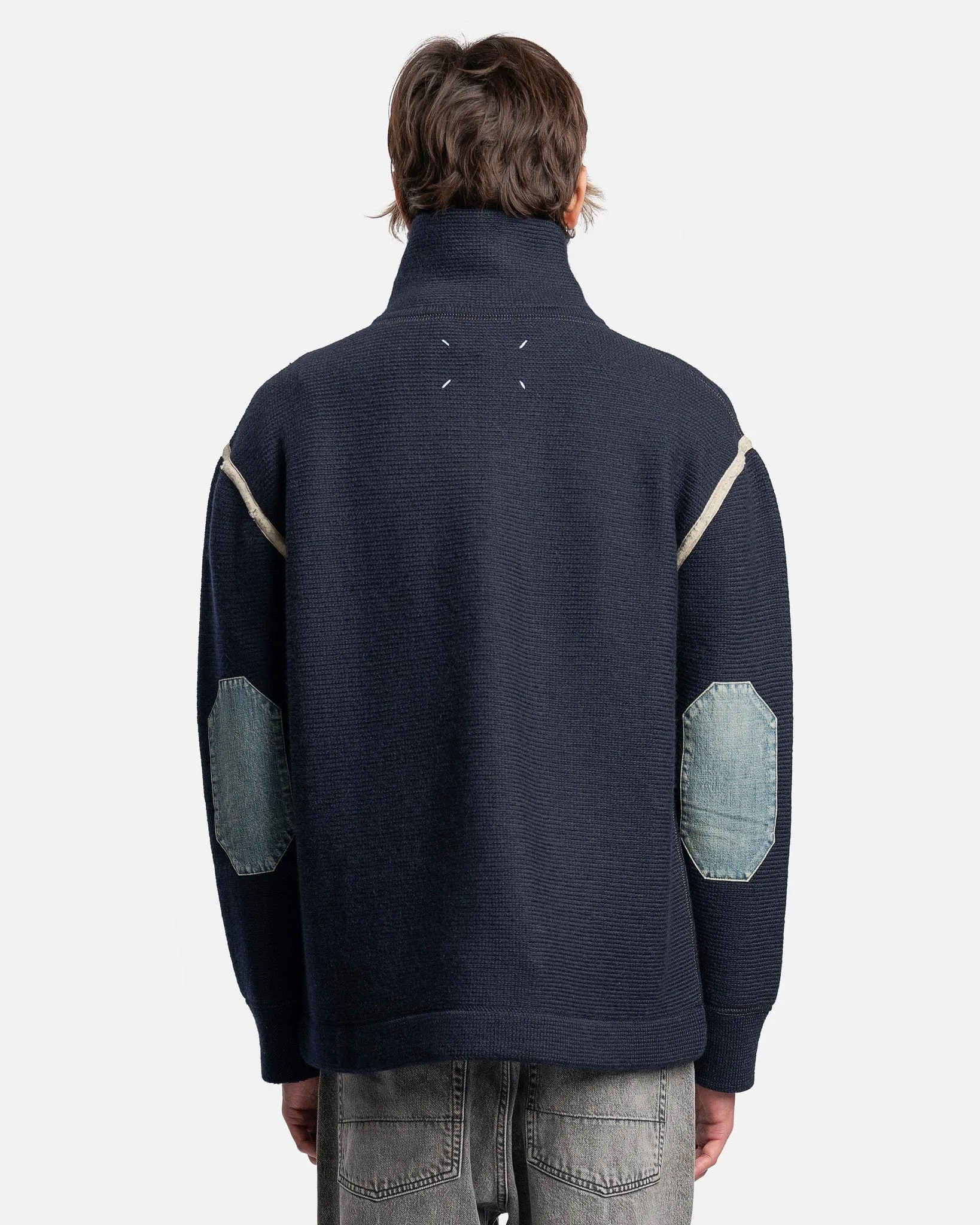 Maison Margiela Denim Elbow Patch Pullover in Navy