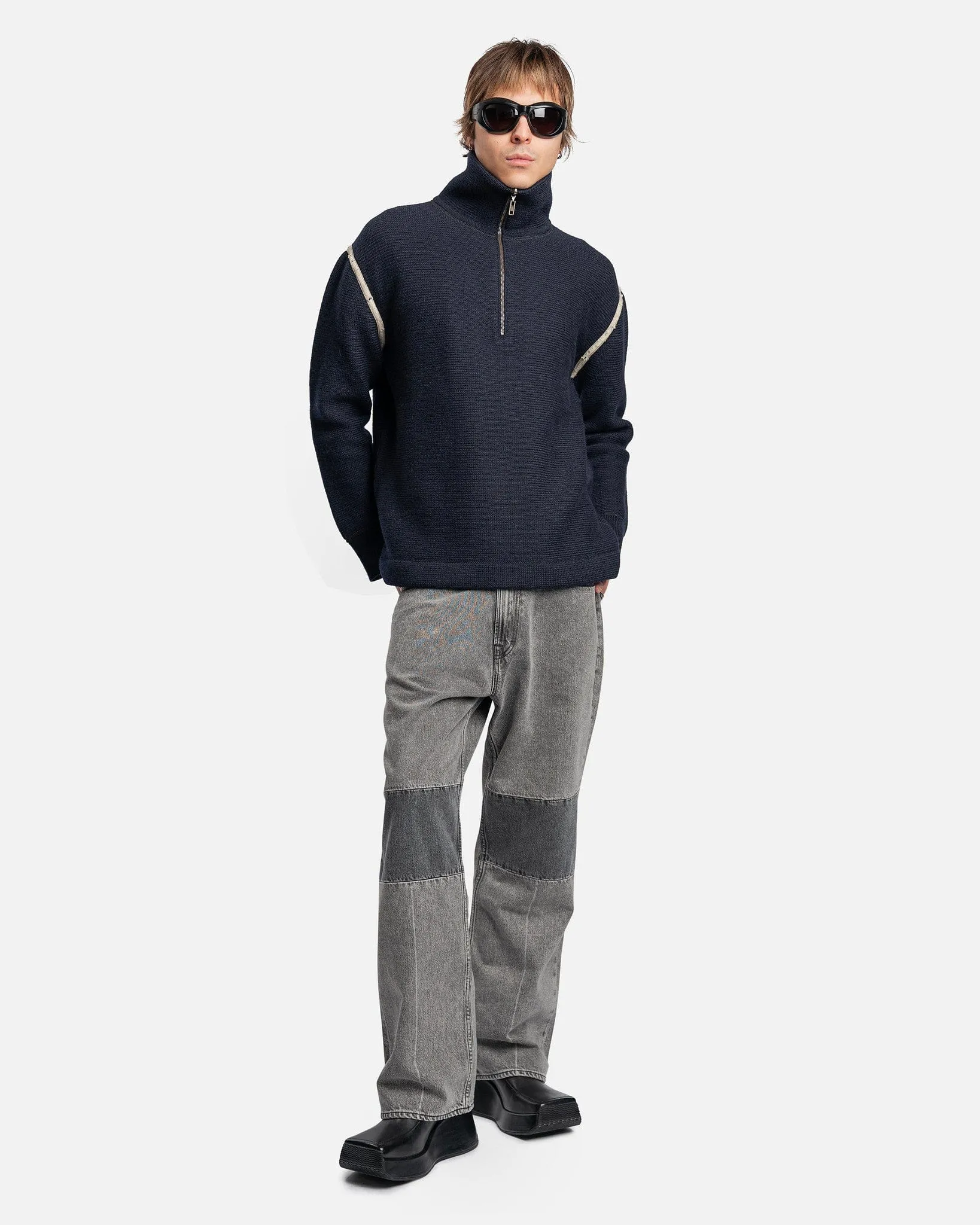 Maison Margiela Denim Elbow Patch Pullover in Navy