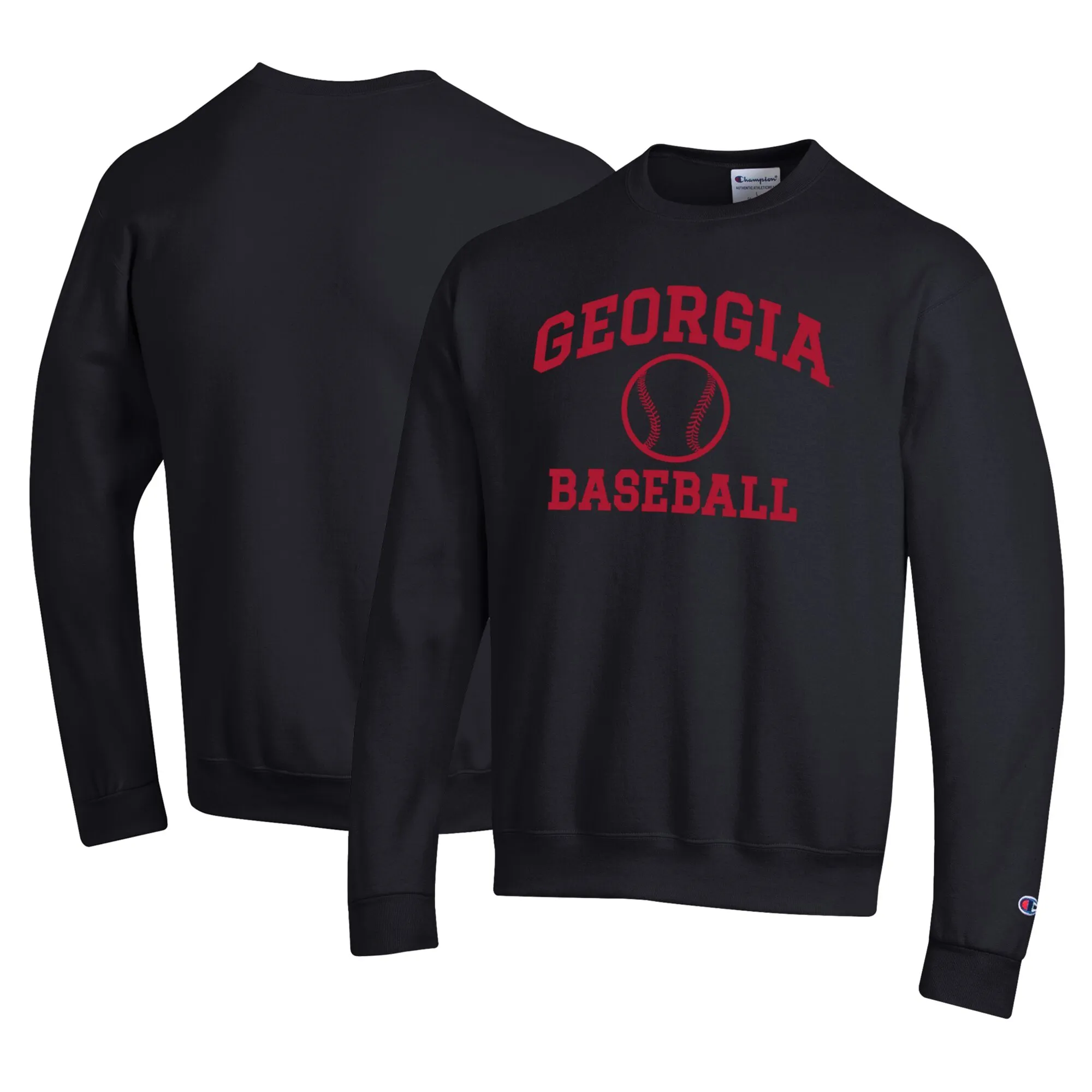 Men's Champion Black Georgia Bulldogs Icon Baseball Powerblend Pullover Sweatshirt