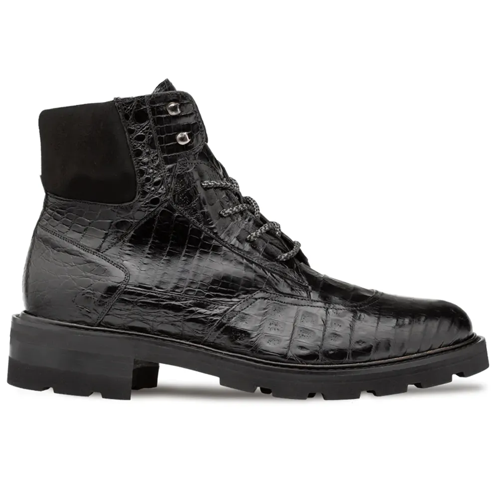 Mezlan Crocodile Rugged Boot Black 