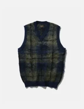 Mohair Check Vest - Navy Blue