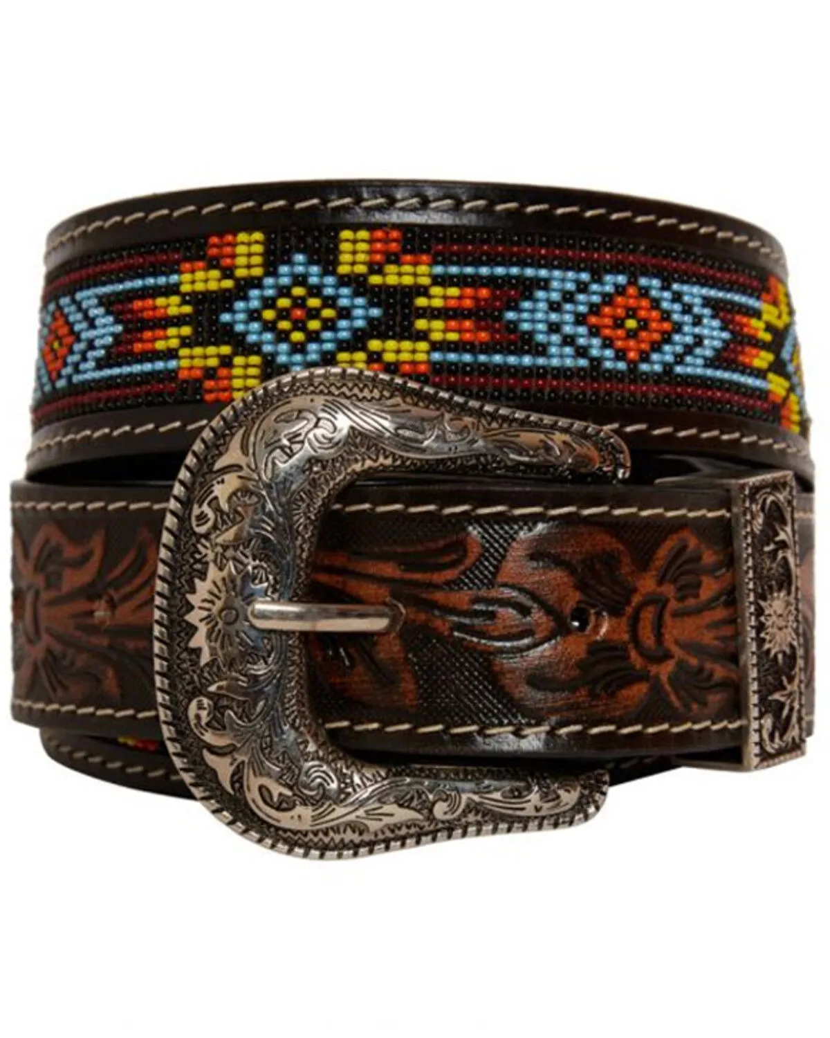 Myra Bag Women's Polychrome Southwestern Hand-Tooled Leather Belt