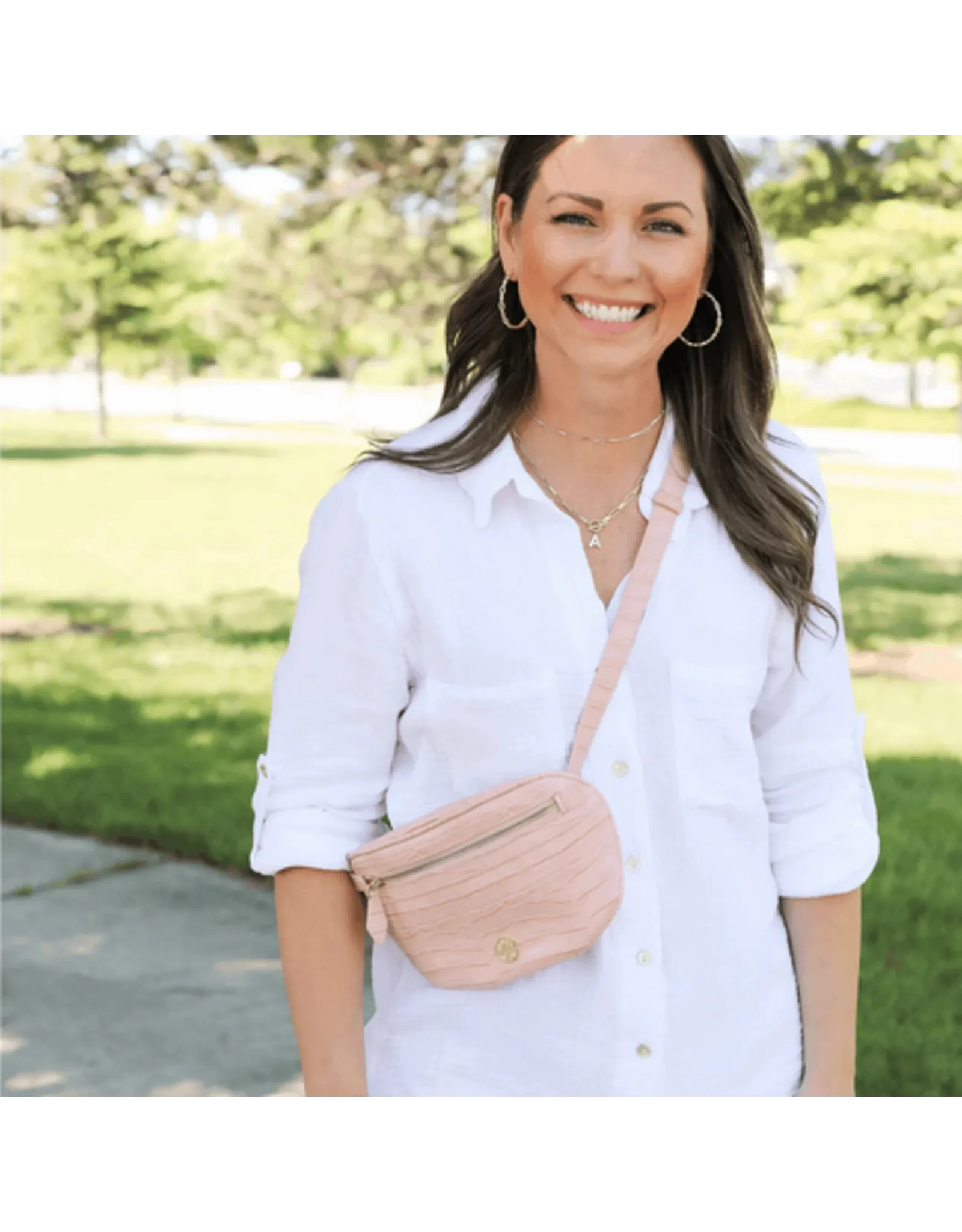 Natalie Wood Grace Belt Bag Petal Pink Croc