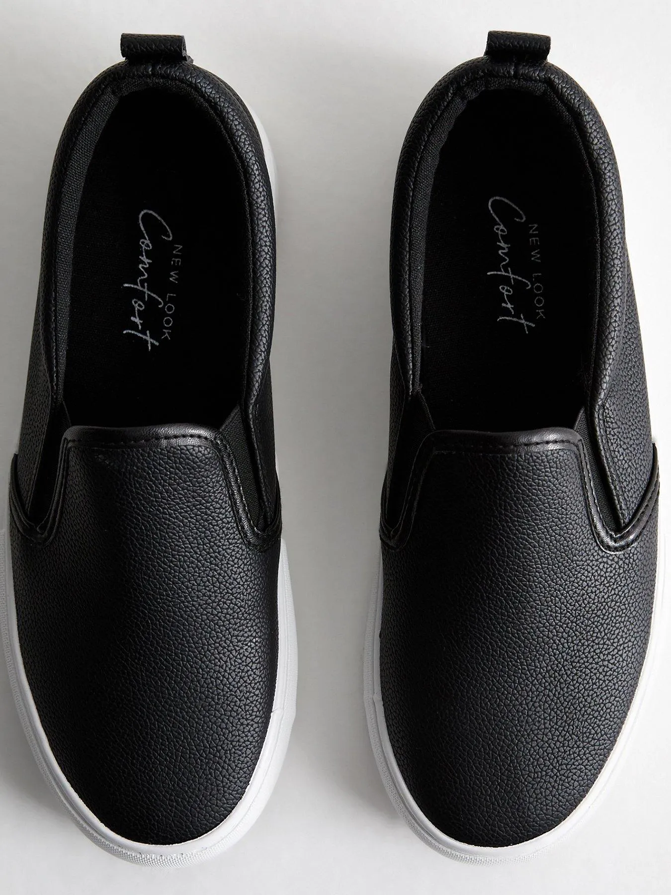 New Look Wide Fit Leather-look Slip On Plimsole Trainers