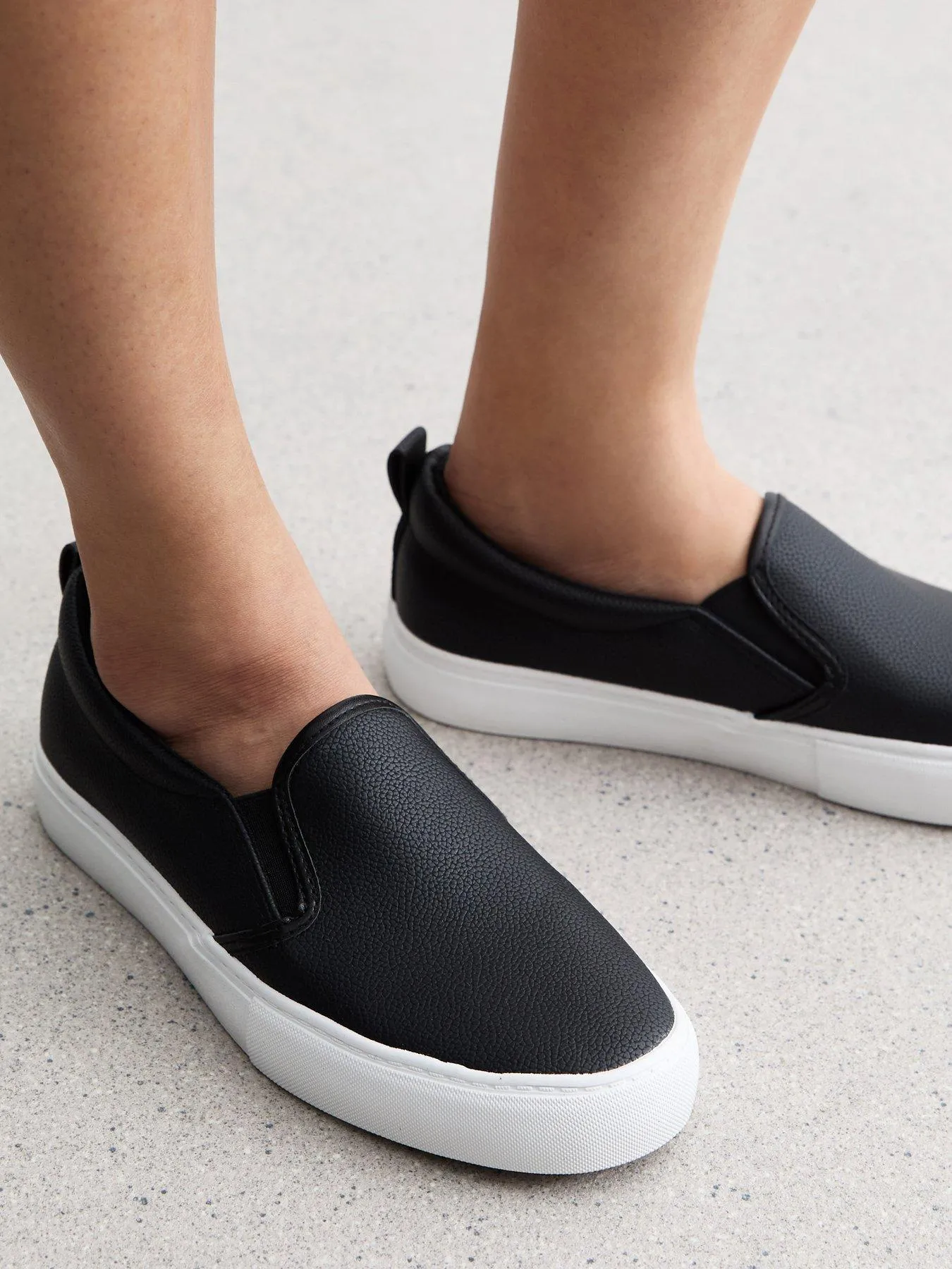 New Look Wide Fit Leather-look Slip On Plimsole Trainers