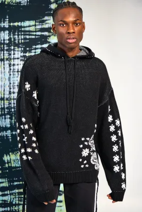 Oversized Bandana Knitted Hoodie With Tassels | boohooMAN UK