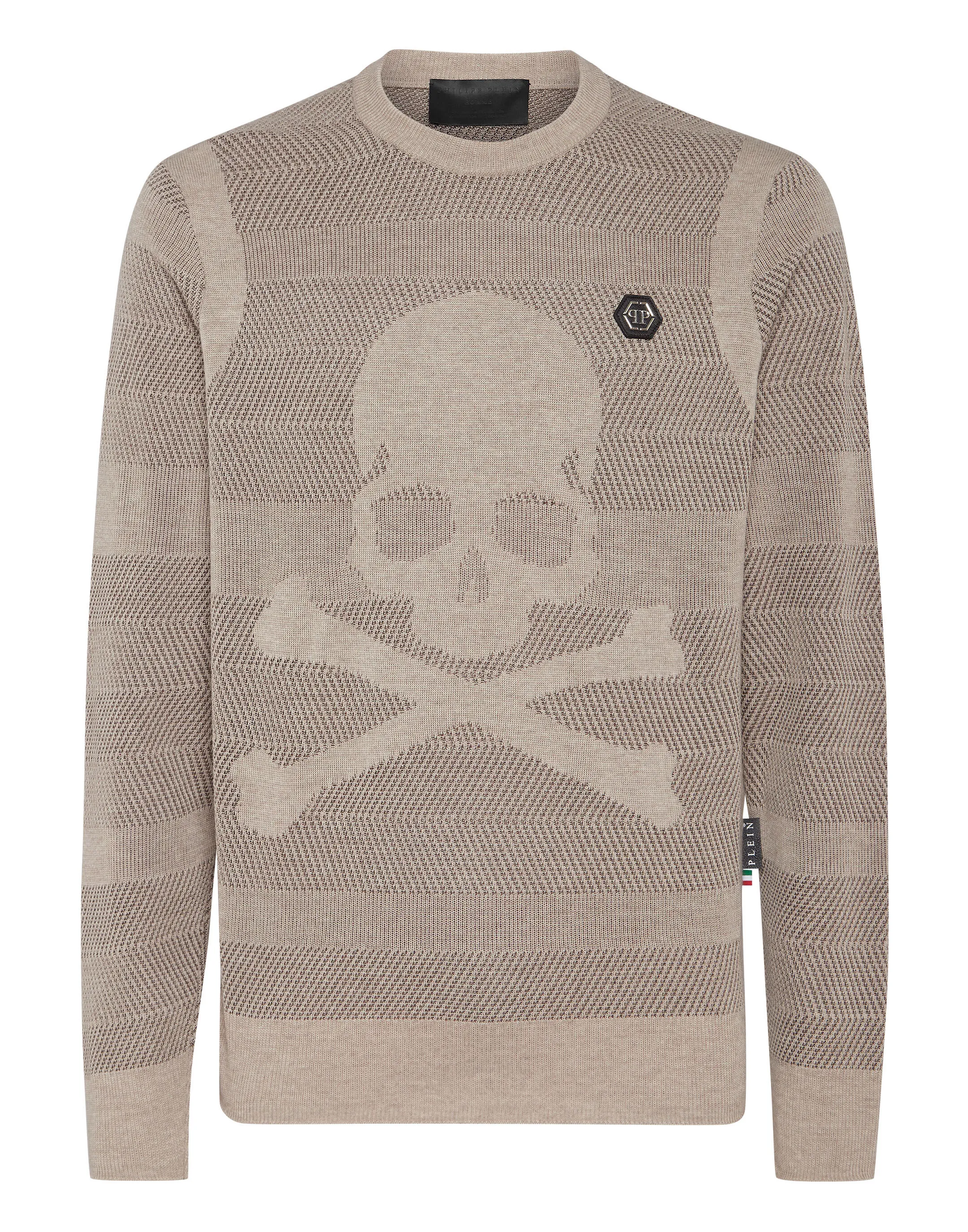 PHILIPP PLEIN Wool/Silk Pullover Round Neck  LS Skull&Bones